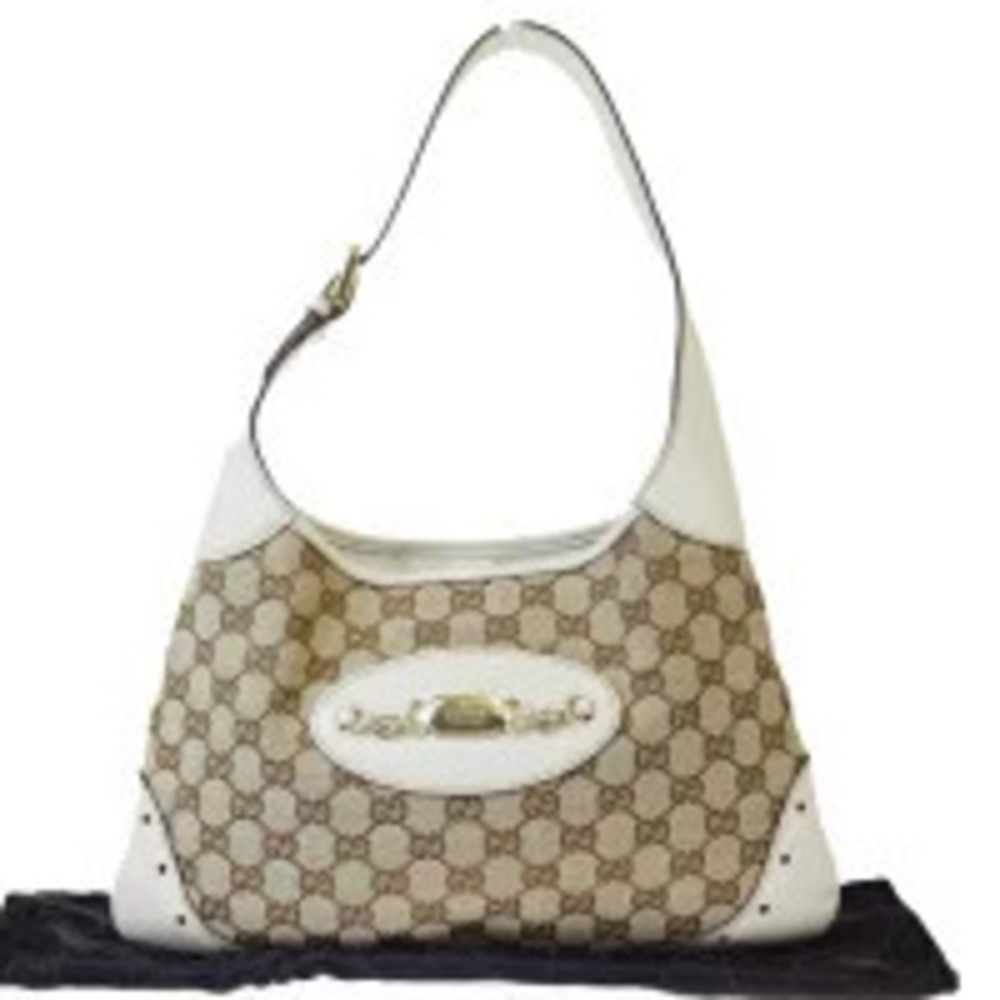 Gucci Shoulder Bag GG Beige Canvas Leather